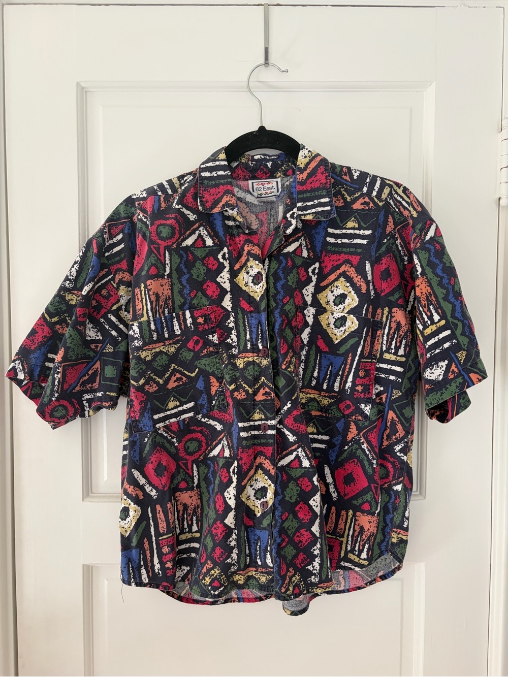 Vintage Multicolor Geometric Print Short Sleeve Shirt